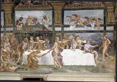 Preparativos para o Banquete dos Deuses para o Casamento de Cupido e Psique, pormenor de Giulio (1483 1520) Romano