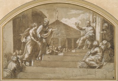 Martha Trazendo Maria Madalena a Cristo (caneta e tinta sobre papel) de Giulio (attr. to) Romano