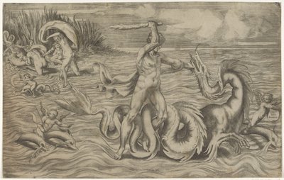Hércules luta com Aqueloo de Giulio Bonasone