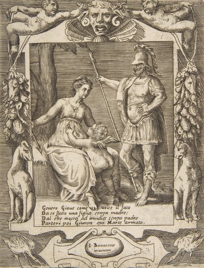 Juno, Mars and Cupid, ambientados em uma moldura elaborada, de 