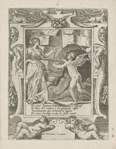 Juno ordena que o Sono desça em Júpiter Amor, Raiva e Ciúme de Juno (título da série) Amori sdegni et gielosie di Giunone (título da série) de Giulio Bonasone