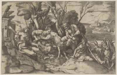 Júpiter amamentado pela cabra Amalthea de Giulio Bonasone