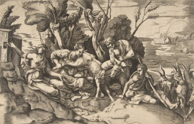 Júpiter amamentado pela cabra Amalteia, 1531-76.. de Giulio Bonasone