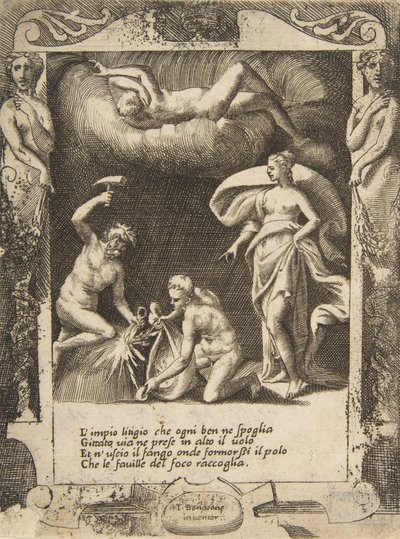 Litigium removido do corpo de Chaos enquanto sua mãe é jogada no ar, set wi..., 1531-76. de Giulio Bonasone