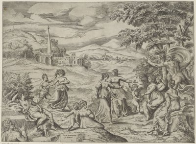 Mercúrio conta a história de Pan e Syrinx de Giulio Bonasone