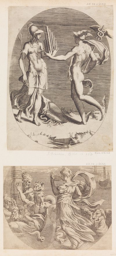 Mercury Apresentando um Panpipe para Minerva. de Giulio Bonasone