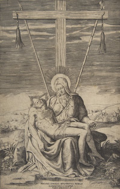 Pietà sob a Cruz de Gólgata, 1547. de Giulio Bonasone