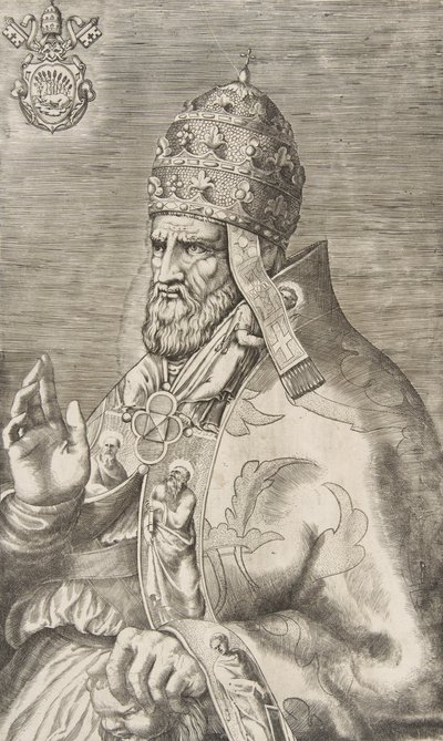 Retrato do Papa Marcelo II, mão direita levantada para a esquerda, c. 1555. de Giulio Bonasone