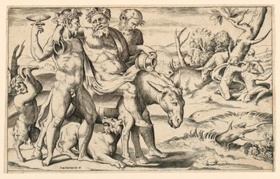 Silenus montado em um burro de Giulio Bonasone