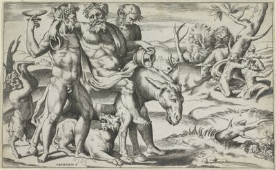 Silenus montado num burro de Giulio Bonasone