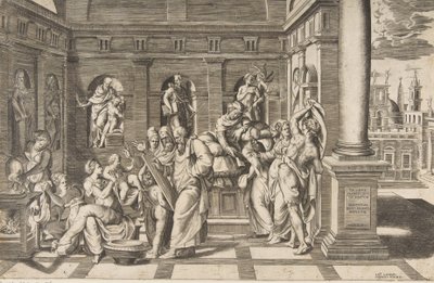 O nascimento de São João Batista em um edifício clássico, ca 1531-76 de Giulio Bonasone
