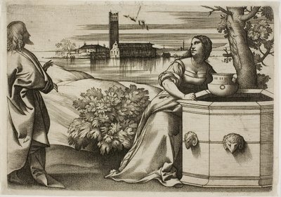 Cristo e a Mulher Samaritana de Giulio Campagnola