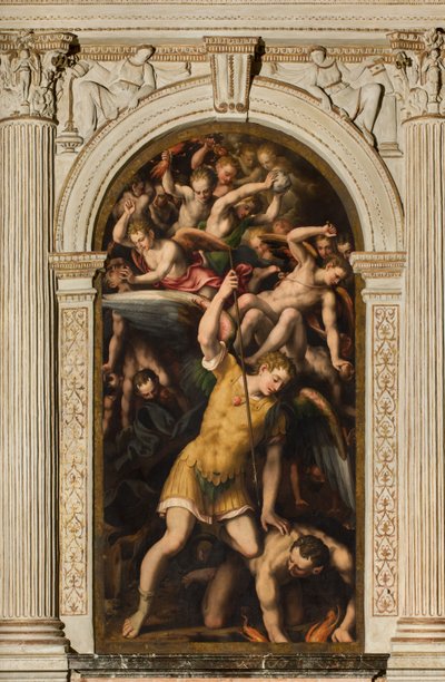 Transept Norte, Altar de São Miguel Arcanjo, Arcanjo Miguel matando o maligno, Giulio Campi 1566 de Giulio Campi