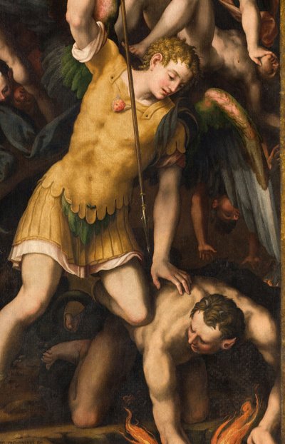 Transept Norte, Altar de São Miguel Arcanjo, Arcanjo Miguel matando o maligno, Giulio Campi 1566, Detalhe de Giulio Campi