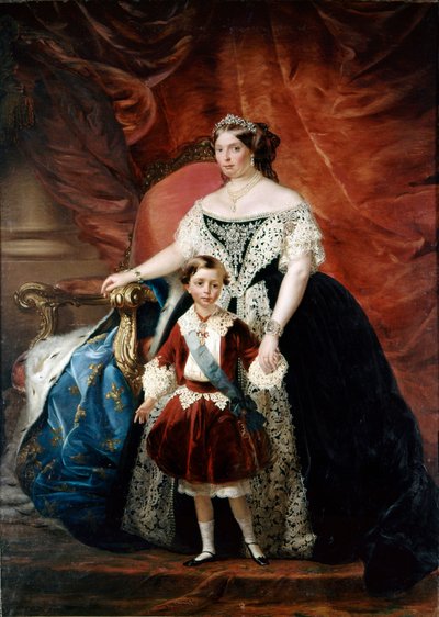 Retrato de Louise Marie de Berry (Marie Louise de Bourbon, Duquesa de Parma e Piacenza) (1819 - 1864) com seu filho Roberto (1804 - 1907) (óleo sobre tela) de Giulio Carlini