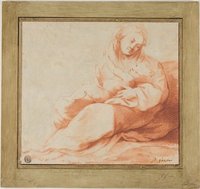 Madona e Menino sentados no chão de Giulio Cesare Amidano