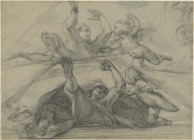 Estudos de teto de um profeta e um putto vistos de baixo de Giulio Cesare Procaccini