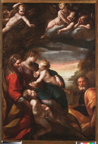 Sagrada Família com São João e Santa Isabel, c.1610-20 de Giulio Cesare Procaccini