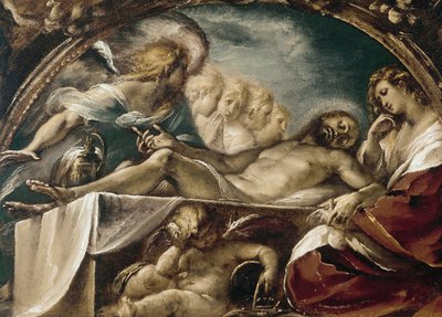 O Cristo Morto com os Anjos. (óleo sobre tela de Giulio Cesare Procaccini