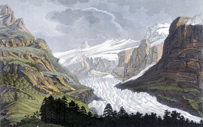 Geleira de Grindelwald na Suíça - em “” O traje antigo e moderno” de Ferrario, ed. Milão de Giulio Ferrario