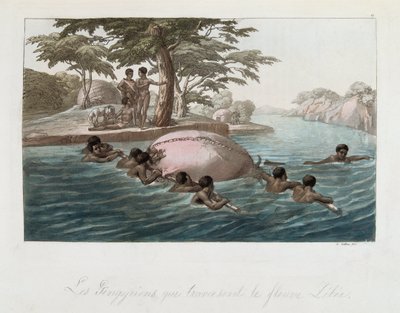 Moradores de Zanzibar atravessando o rio Lebee a la swim - em "The old and modern costume" de Ferrario, ed Milan de Giulio Ferrario