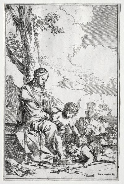 Sagrada Família com o Menino São João. de Giulio I Carpioni