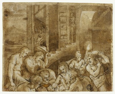 Adoração dos pastores: metade superior de Giulio Romano