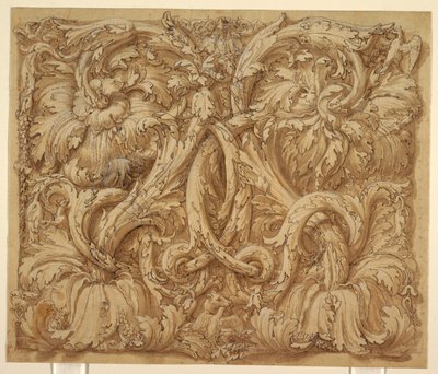 Design para Acanthus Rinceaux com animais e pássaros de Giulio Romano