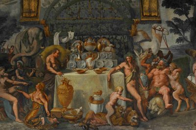 Detalhe de afresco da Câmara de Amor e Psique, 1526-1534 de Giulio Romano