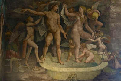 Detalhe de afresco da Câmara de Amor e Psique, 1526-1534 de Giulio Romano