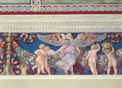 Friso da Câmara com Fregio di Amorini Câmara do Friso de Cupido detalhe de cupidos de luta livre, afresco de 1520 de Giulio Romano