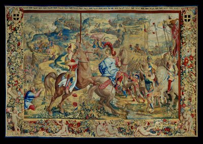A História de Cipião: A batalha do planalto, quarta peça de tapeçaria, lã e seda, tapeçaria ... de Giulio Romano