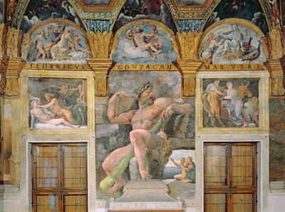 Olympia seduzida por Júpiter, Polifemo a guardar Acis e Galatea, Pasiphae a entrar na vaca construída pela Daedalus, a partir da Sala di Amore e Psiche de Giulio Romano