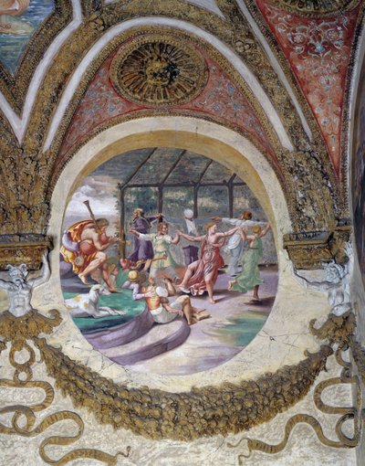 Um dos afrescos da Câmara dos Ventos ou do Zodíaco de Giulio Romano