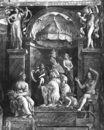 Papa Leão I, o Grande (c.390-461) entre duas Virtudes, Rafael Salas (ver também 252780 e 252781) de Giulio Romano