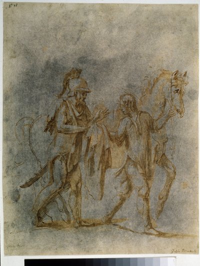 "Saint Martin et le mendiant" (São Martinho e um mendigo) Aquarelle et encre de Giulio Pippi de