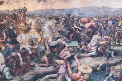 A Batalha na Ponte Milviana, detalhe (fresco) de Giulio Romano