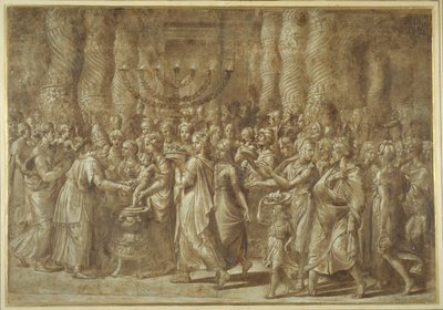 A Circuncisão (caneta e tinta marrom com lavagem marrom e altura) de Giulio Romano