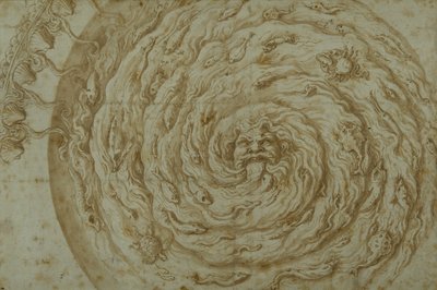 The Stream Oceanus (caneta e tinta marrom com lavagem em papel) de Giulio Romano