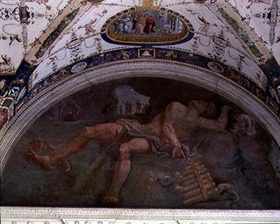 A loggia, detalhe de lunette no cofre representando Pan e satyrs de Giulio Romano