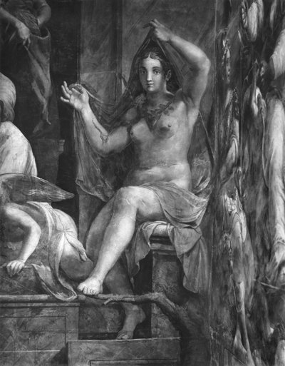 Verdade, uma das duas Virtudes que cercam o Papa São Leão I, o Grande (c.390-461) Salas de Rafael (detalhe) (ver também 252779 e 252780) de Giulio Romano