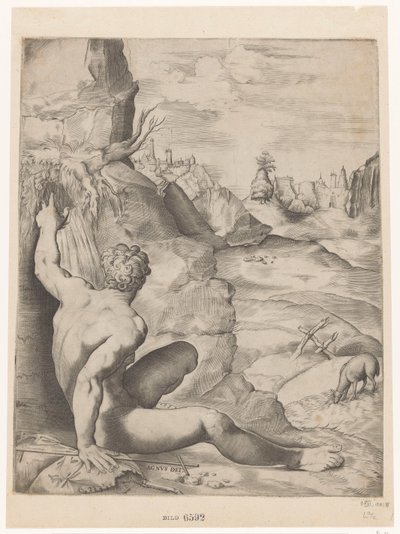 João Batista no deserto Agnus dei (título no objeto) de Giulio Sanuto