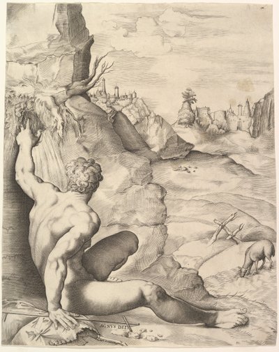 João Batista no Deserto, ca. 1545-55. de Giulio Sanuto