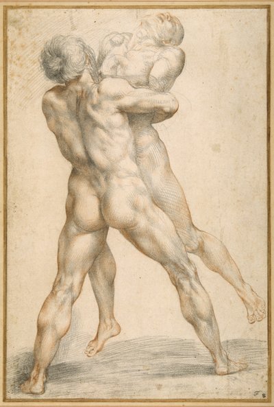 Hércules lutando com Antaeus (giz preto e vermelho em papel branco) de Giuseppe Cesari