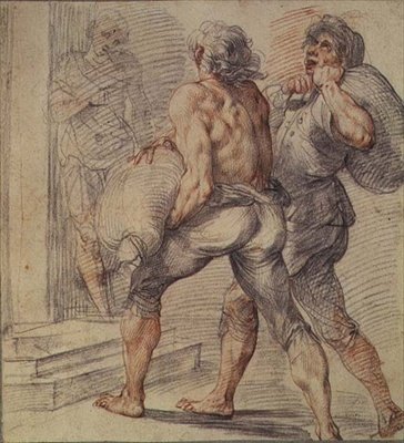 Estudo dos cobradores de impostos, c.1591-93 (giz cinza e vermelho no papel) de Giuseppe Cesari