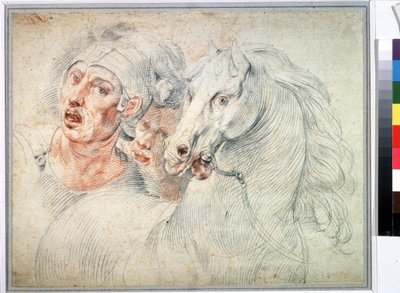 Estudo de um cavalo e dois soldados. Sanguine de Giuseppe Cesari (1568-1640) Museu Pushkin do século XVII, Moscovo de Giuseppe Cesari