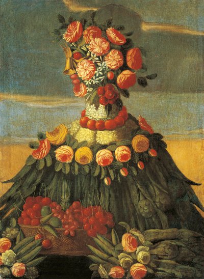 Itália, Florença, A Primavera, cesta de cerejas com flores de Giuseppe (follower of) Arcimboldo