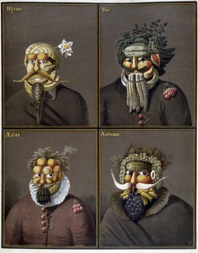 As quatro estações: homens com cabeças de vegetais no caminho de Giuseppe Arcimboldo. de Giuseppe (style of) Arcimboldo