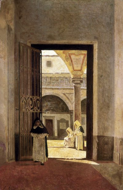Corredor de entrada de um convento dominicano. Pintura de Giuseppe Abbati (1836-1868). Óleo sobre madeira. Museu de Cádis. de Giuseppe Abbati