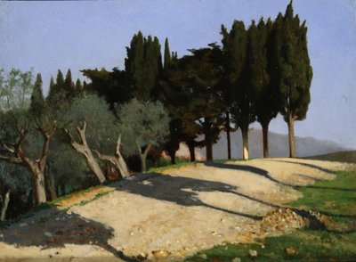 Estrada rural com ciprestes, 1862. de Giuseppe Abbati